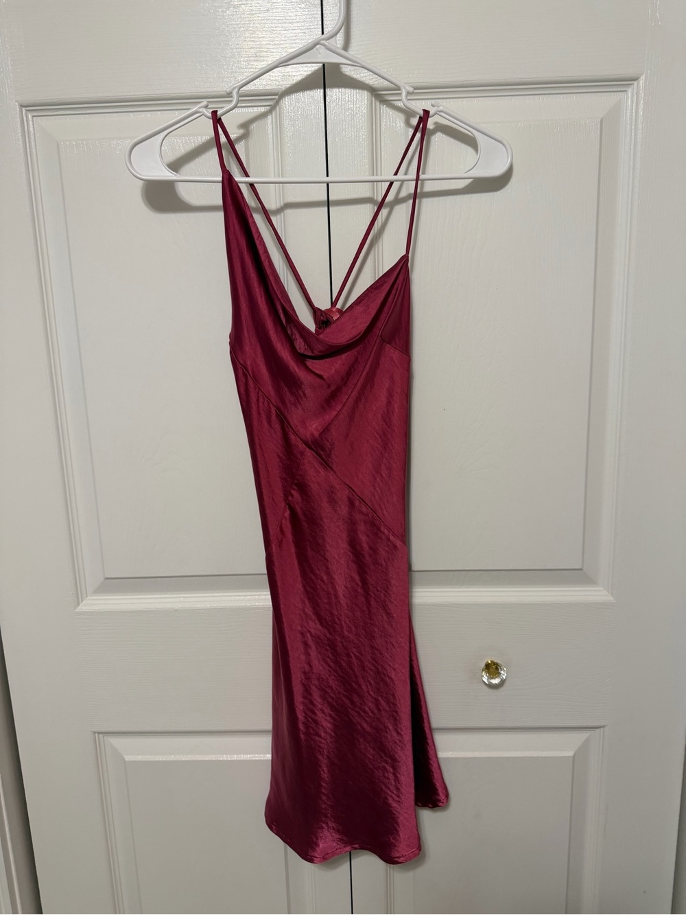 Satin Cowl Slip Dress in Deep Berry